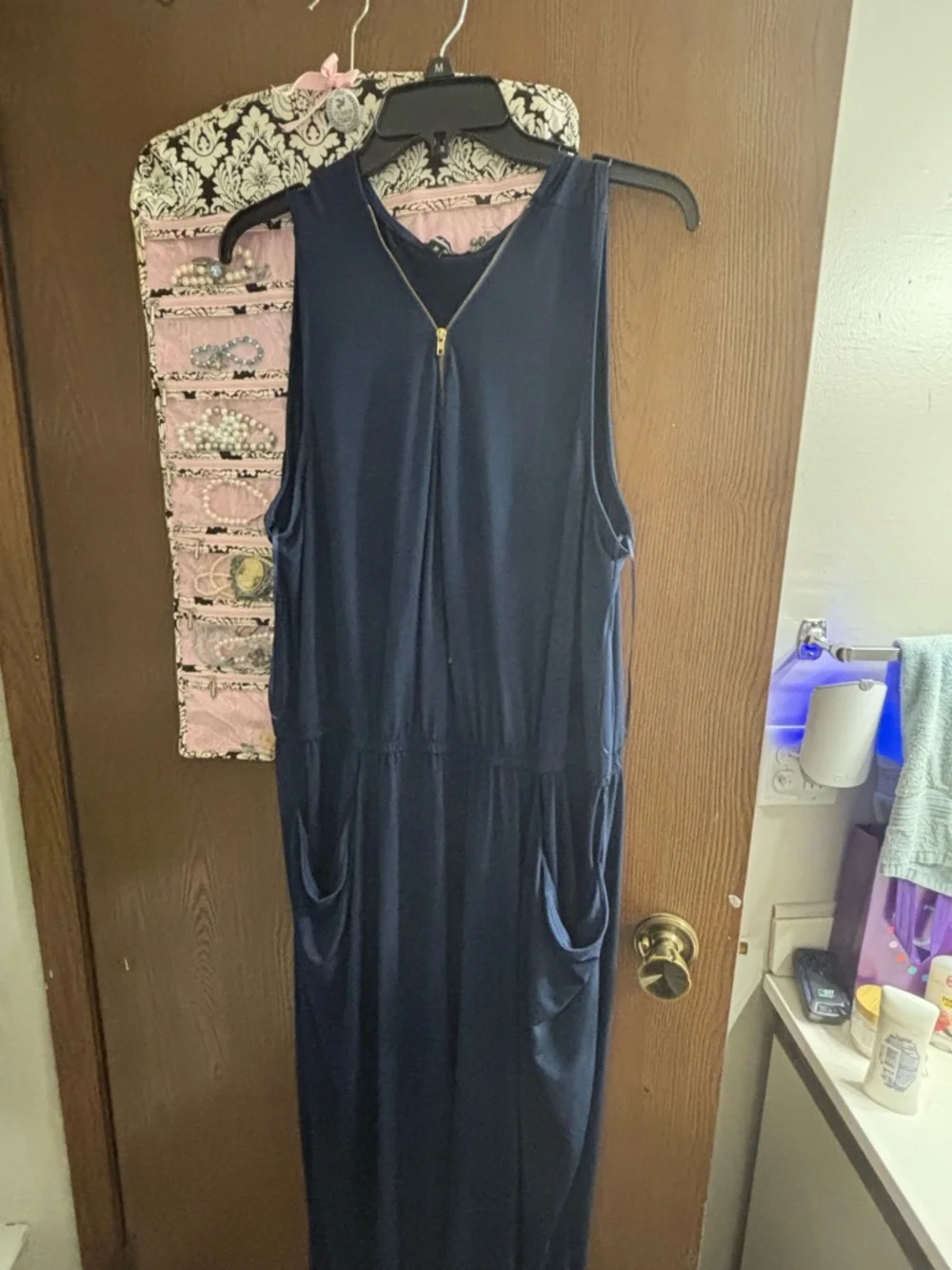 Ambiance Sleeveless Maxi Jumpsuit in Navy - Picture 2 of 3